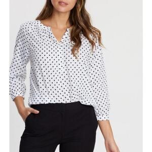 Finn&‎ Grace White & Black Polka Dot lined Blouse High Low Hem Size M